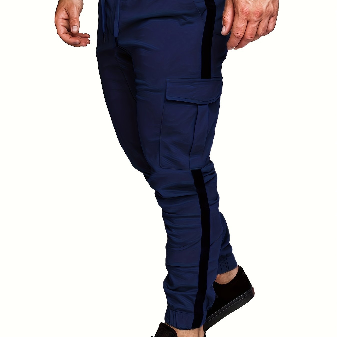 Men's Striped Track Pants With Multi Pockets, Active Drawstring Joggers For Outdoor Activities Gift