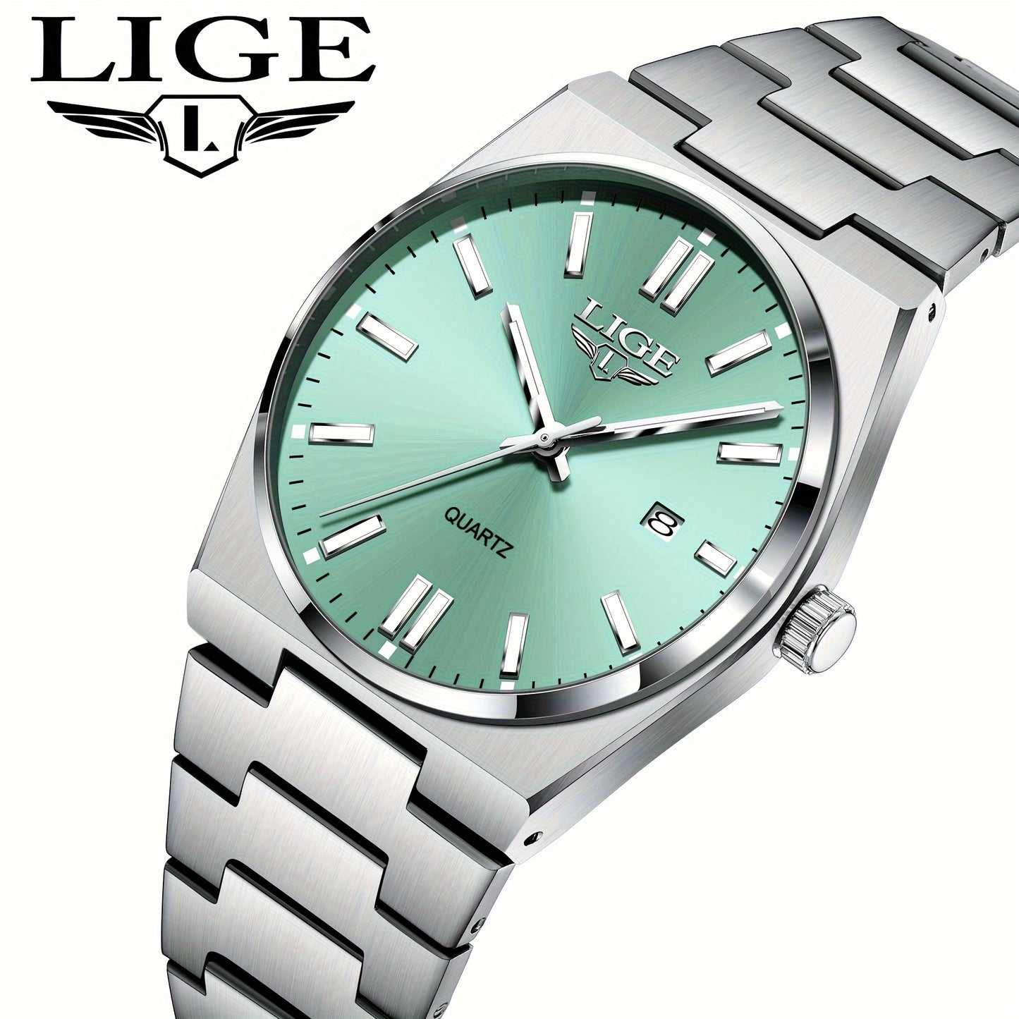 LIGE Women's Sporty Multi-Function Quartz Watch with Luminous Digital Display, Calendar & Stopwatch, Mint Green Dial, Stainless Steel Strap, High Quality for Lifestyles, Versatile Wristwatch | Sleek Watch Design | Polished Fi
