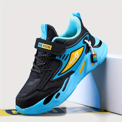 Boys' Sports Casual Running Shoes, Microfiber Synthetic Leather Hook and Loop Fastener, Round Toe Lightweight Cross-Trainer, Fabric Insole, EVA Sole, Striped Fashion Sneakers for All-Season Activities