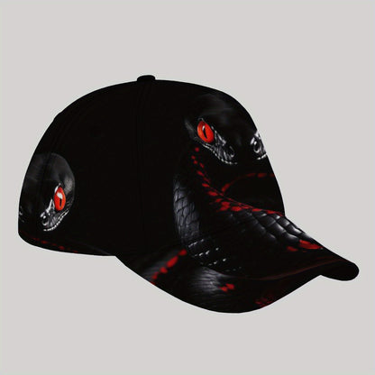 CUTEHSJ Men's Punk Rock Baseball Cap - Lightweight Adjustable Sun Hat with Red Snake Graphic, Black & Red Contrast Design for Beach, Fishing, Outdoor Activities & Vacation, Stylish Headgear