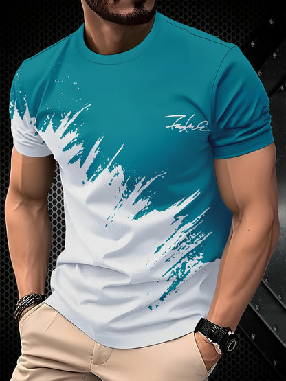 Տղամարդկանց 3D Print Color Block T-shirt - պատահական կարճաթև, ամառային հագուստ բացօթյա, ձգվող պոլիեսթեր խառնուրդ, լվացվող մեքենայում