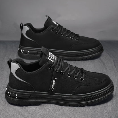 Men'S All-Season Low Top Sneakers, Solid Color, Non-Slip Durable Sports Casual Shoes, Breathable Fabric Lining, Round Toe, Lace-Up Closure, Faux Upper, PVC Sole, Cloth Insole - Versatile for Casual & Sports Use