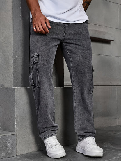 Men's Classic Blue Denim Jeans - 80%, Regular Fit, Machine Washable, Solid Color, All-Season Casual Wear, Comfortable Denim | Relaxed Fit Jeans | Textured Denim Pants