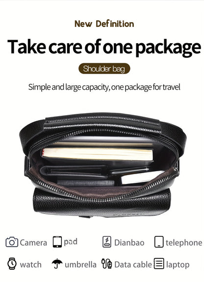 WEIXIER Men'S Set Shoulder Bag, Unisex Waist Postman Bag, Crossbody Chest Bag, Handbag, PU Fabric Multi-pocket, with Card Holder Wallet, Adjustable Detachable Shoulder Strap, Casual Commuting Bag Retro Business Texture Men'S