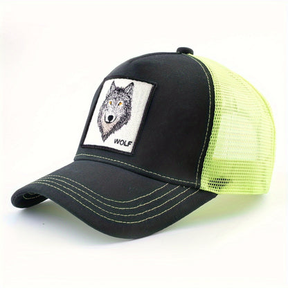 Animal Caps Trucker Hat Men Black Baseball Cap Women White Baseball Cap Men Wolf Trucker Cap Breathable Mesh Summer Baseball Caps Men'S & Women'S Wolf Embroidery Snapback Trucker Hat Fitted Outdoor Sports Adjustable Cap Gorra