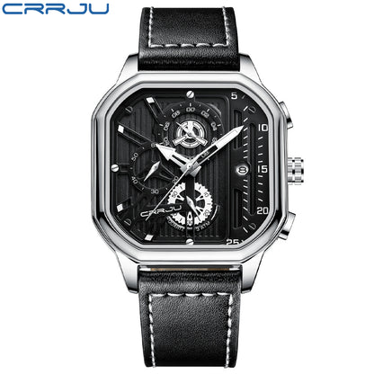 CRRJU Men's Sporty Chronograph Watch with Rose Golden Accents, Quartz Movement, IPX8 High Quality, Black Dial & Brown Faux Leather Strap - Durable Casual & Formal Timepiece