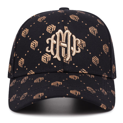 Men's Athletic Baseball Cap - Breathable Polyester, Adjustable Fit, "ATH" Logo, Beige & White with Golden Pumpkin Pattern, Dark Brown & Golden, Perfect for Outdoor Sports and Golf, Casual Wear Hat | Sporty Baseball Cap | Adju