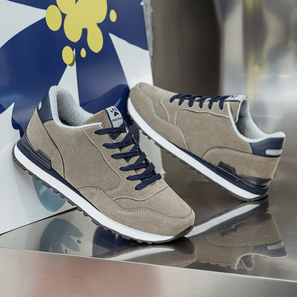 Men's Non-Slip Sneakers - All-Season Lace-Up Sneakers with Cushioned PU Sole, Beige/Blue Accent Low-Top Design for Gym, Hiking, Everyday - Non-Marking Tread, Durable & Easy-Clean Casual Shoes, Hiking Sneakers, Gym Footwear, R