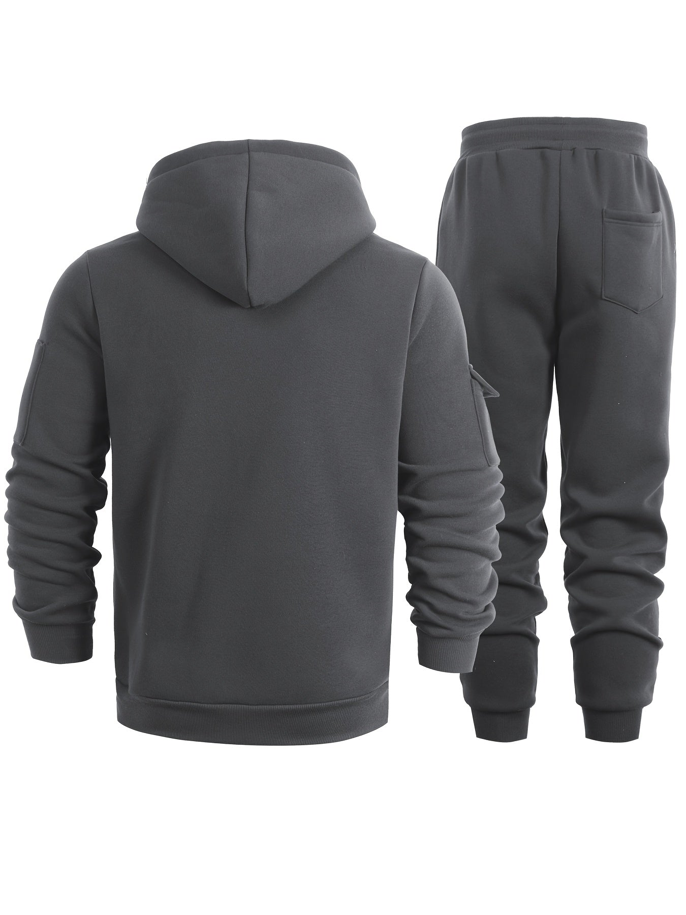 2pcs Men's Solid Color Hooded Long Sleeve Sweatshirt and Jogger Set, Suitable for Spring, Autumn, and Winter Sports Casual Outfit