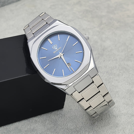 Elegant Men's Quartz Watch - Luminous Hands, Golden-Tone Dial with Stainless Steel Band, Date Display, Business Style, Non-Rechargeable Battery