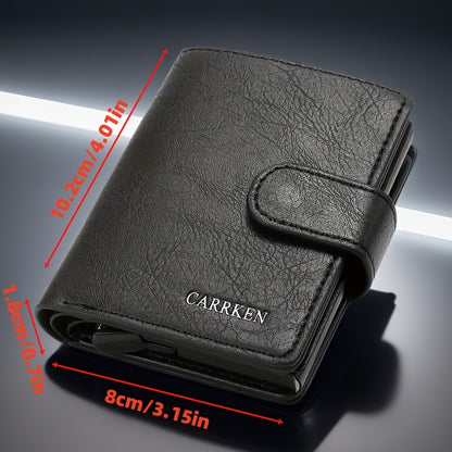 Men'S Short Wallet, Automatic Pop-Up Credit Card Holder, Short Wallet, Ideal Gift for Men, Multi-Functional Men'S Card Holder, Stylish, Trendy, Minimalist Credit Card Holder, Pop-Up Card Holder, High-Quality Faux Leather, Cap