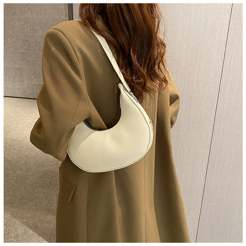 1pc Trendy Crescent Moon Shoulder Bag for Women - Large Capacity, Casual Underarm Purse in Black/Brown/White/Beige, with Polyester Lining, Zip Closure, Perfect for Commuting & Everyday Use, Crossbody Purse, Minimalist Handbag