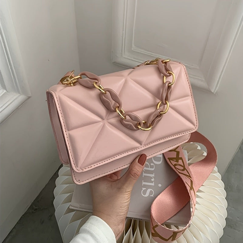 Retro Shoulder Bag, Fashionable Wide Strap Crossbody Bag, Western Style Chain Small Bag, Casual Women'S Sling Bag (White/Black/Pink/Brown)
