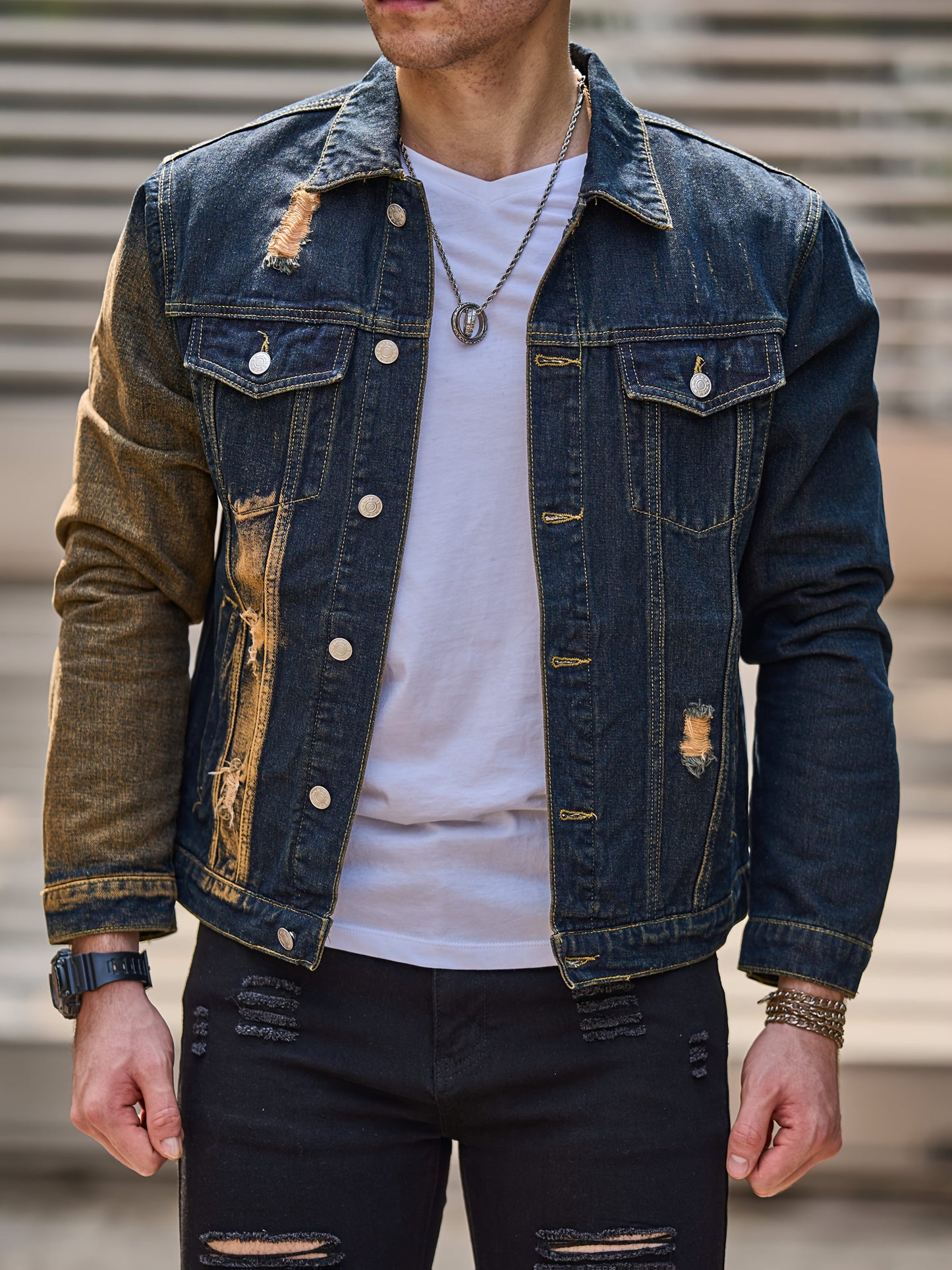 Men'S Basic Denim Jacket, Cotton Blend, Lapel Collar, Non-Stretch, Solid Color, Regular Sleeve, Long Sleeve, Skinny Fit, Woven, with Pockets, Single Breasted Placket for Casual Outerwear