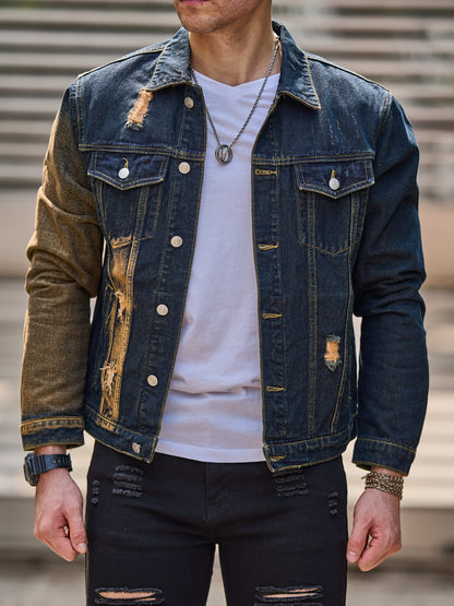 Men'S Basic Denim Jacket, Cotton Blend, Lapel Collar, Non-Stretch, Solid Color, Regular Sleeve, Long Sleeve, Skinny Fit, Woven, with Pockets, Single Breasted Placket for Casual Outerwear