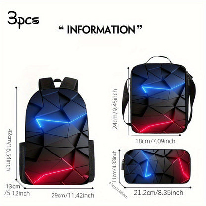 3pcs Gamer Large Capacity Lightweight Nylon Daypack with Lunch Bag & Pencil Case, Perfect for, Travel, or Daily Commute, Great Birthday or Holiday Gift, Backpack for Travel