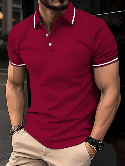 Men's Solid Golf Shirt, Casual Short Sleeve Lapel Shirt For Summer Outdoor