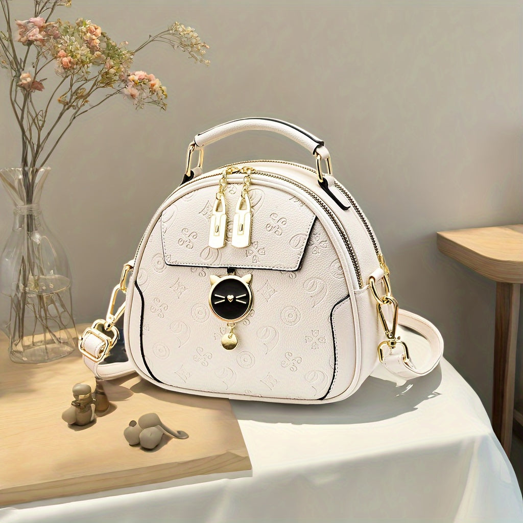 Stylish Women's Handbag - Two-Tone Red & White Design, Embossed Floral Pattern, Adjustable Crossbody Strap, Golden-Tone Hardware, Perfect for Casual Outings & Commuting, Ladies Handbags