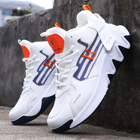 Breathable Men's Running Shoes with Anti-Slip EVA Sole, Lightweight Low-Top Sneakers for Casual Wear and Light Exercise, White with Orange Accents, Comfortable Fabric Upper and Durable PVC Insole, Versatile Sneakers | Stylish