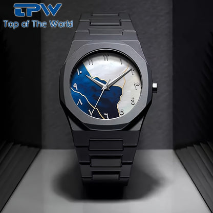 TPW Men's Ultra-Thin Minimalist Quartz Watch - Black Arabic Dial, Round Face, Battery-Powered, Durable Comfortable Strap for Casual & Formal Wear