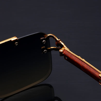 Elegant Rimless Pilot-Style Fashion Glasses for Men & Women - Golden Leopard Print with Green Gradient Lenses, Lightweight Metal Frame, Ideal for Beach Parties & Travel