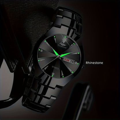 1 New Fashionable Quartz Ladies' Watch with Date Display - Black Dial, Luminous Hands & Markers, Stainless Steel Band, Casual Style, Travel & Business Use, Casual Style Watch | Minimalist Design | Quartz Movement