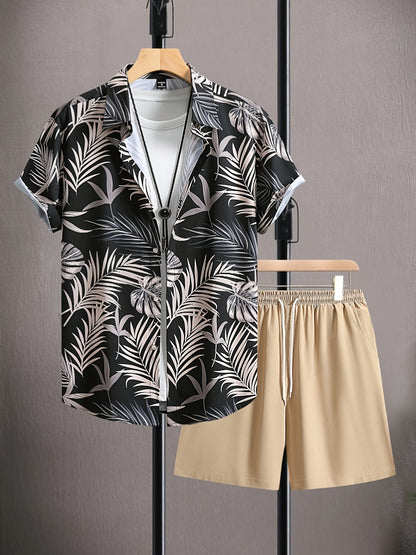 Men's Summer Printed Short Sleeve Shirt and Shorts Set