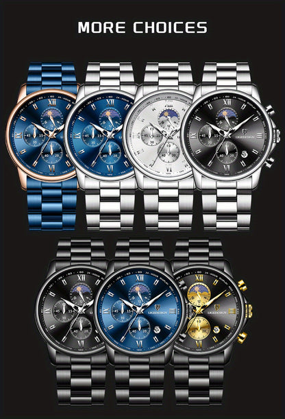 LIGE Black Blue Quartz Watch with Calendar, Exquisite & Simple Dial Stainless Steel Strap Multiple Colors High-quality Wrist Watch
