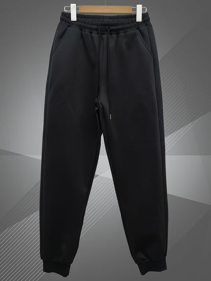 2pcs Men's Classic Bomber Jacket & Jogging Pants Set - Sleek Black with Letter Embroidery, Elastic Cuffs & Waistband, Durable Polyester, Perfect for Outdoor Activities & Casual Wear, Jogging Suits