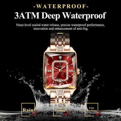 POEDAGAR Women's Ultra-Thin Stainless Steel Quartz Watch - 3ATM Waterproof, Luminous Red Dial with Date Calendar, Champagne Band & Case - Elegant Luxury Wristwatch for Teens & Adults, Perfect for Valentine's Day, Mother's Day