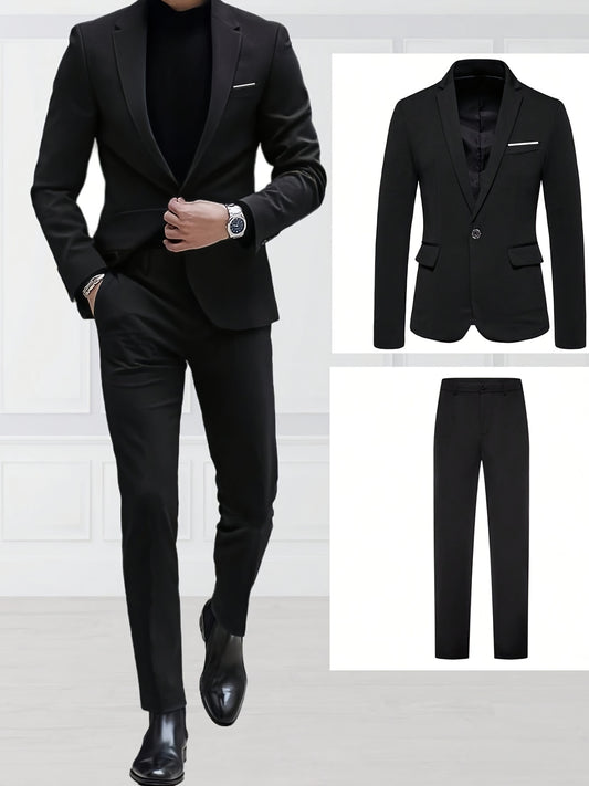 Men's High-end New Suit Set 2pcs Suit and Trousers Fashionable for Wedding Banquet Party