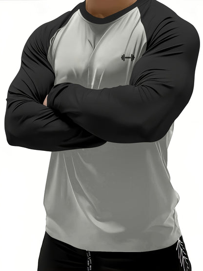 Men's Athletic Compression Long Sleeve T-Shirt - Quick-Dry, Breathable, with Graphic Print, Crew Neck, Stretch Fabric - Ideal for Running, Gym & Sports Activities, Gym Clothes