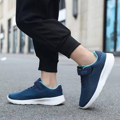 Casual Blue Breathable Mesh Sneakers For Boys, Outdoor Walking Running Shoes For Spring Summer
