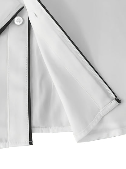 Elegant Men's Solid Color Long Sleeve Dress Shirt with Stylish Contrast Trim - 100% Polyester, Button-Up, Machine Washable - Ideal for Formal & Semi-Formal Occasions