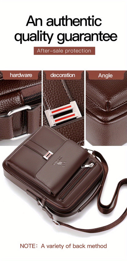 WEIXIER Men's Vintage Business Casual Adjustable Shoulder Bag - Black, Multiple Compartments, Zippered Pockets, Compact Design for Everyday Use, Everyday Shoulder Bag | Vintage Style Bag | Secure Zip Closure, Small Crossbody