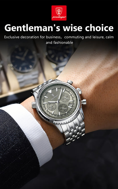 POEDAGAR New waterproof luminous calendar stainless steel ultra-thin Men's watch fashion students Korean business luxury youth chronograph quartz wristwatch., Perfect for Thanksgiving