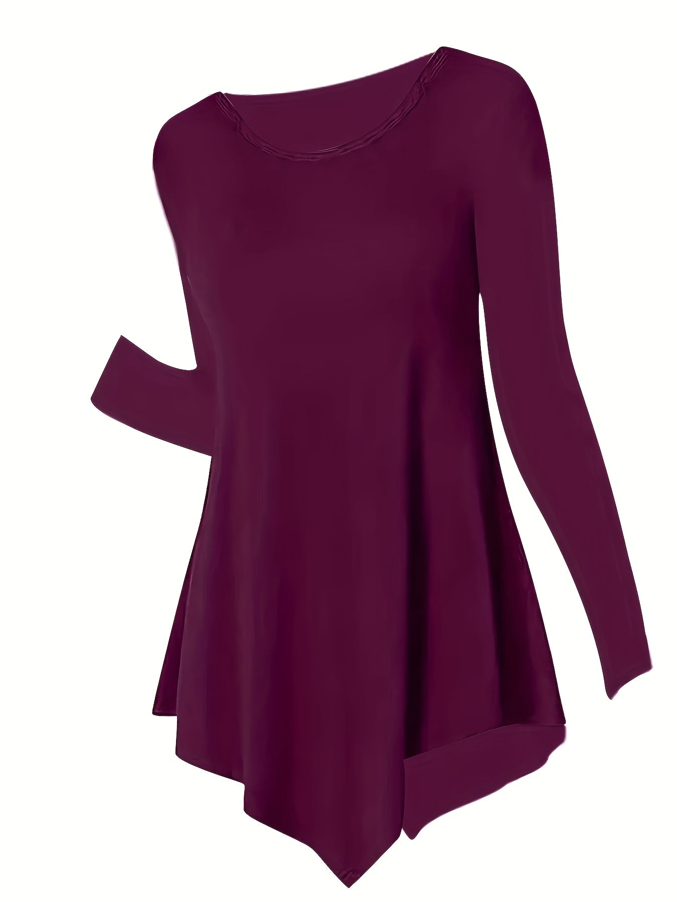 Women's Casual Long Sleeve Tunic Top, Polyester 95% Spandex 5% Knit Fabric, Solid Color Crew Neck Blouse for Spring/Summer/Fall, Spring Summer Blouse|Tunic Style|Solid Color Top