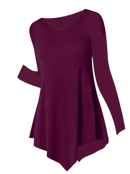 Women's Casual Long Sleeve Tunic Top, Polyester 95% Spandex 5% Knit Fabric, Solid Color Crew Neck Blouse for Spring/Summer/Fall, Spring Summer Blouse|Tunic Style|Solid Color Top