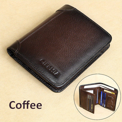 1pc CIEPHIA Vintage Genuine Leather RFID Blocking Wallet for Men - Slim, Multi-Functional ID & Credit Card Holder, Deep Brown with Embossed Logo, Ideal Gift for Valentine's Day