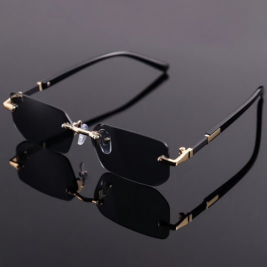1 pair of Men's and Women's square frameless mirror glasses, classic retro metal frame decorative glasses with polycarbonate lenses, an ideal choice for fashionable dressing