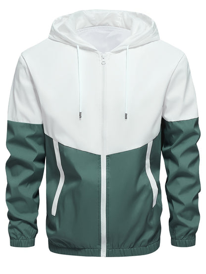 Men's Casual Sports Set, Spring/Autumn Hooded Jacket And Pants, 2-Piece Stylish Athletic Suit, Youth Fashion Trend, Color Block Design